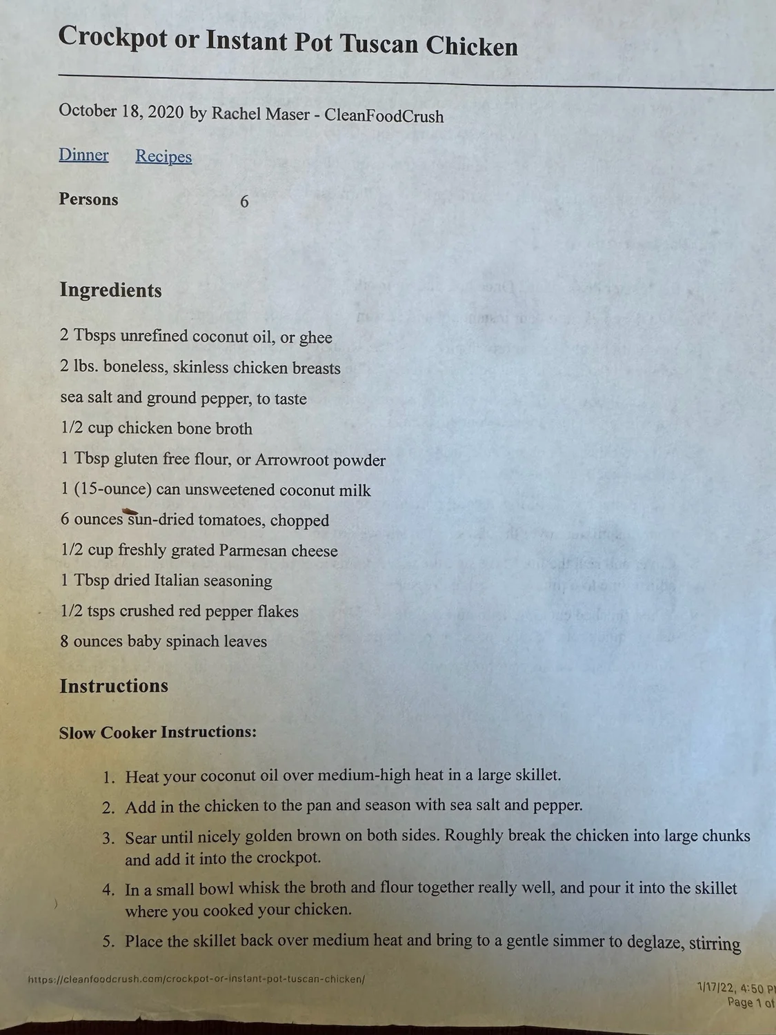 Crockpot or Instant Pot Tuscan Chicken - Recipe photo